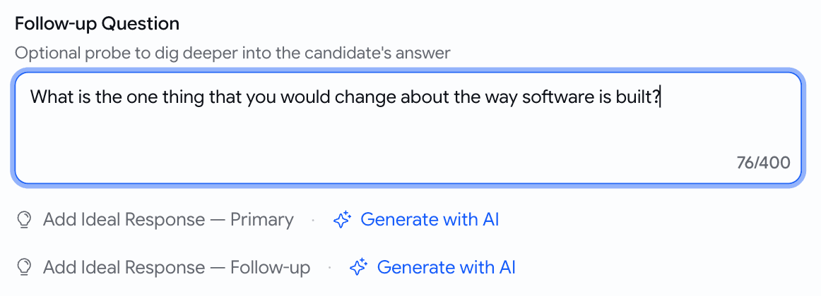 Generate with AI buttons next to the primary and follow-up ideal-response slots