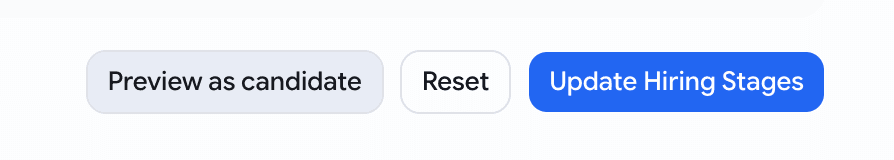 The pipeline editor save bar with a new Preview as candidate button next to Reset and Update Hiring Stages