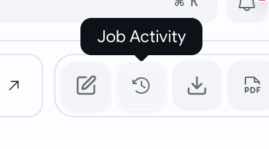 The job applications board action strip with a new clock icon labelled Job Activity